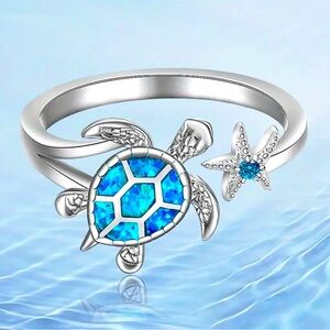 NEW-Adj Turtle & Starfish Ring